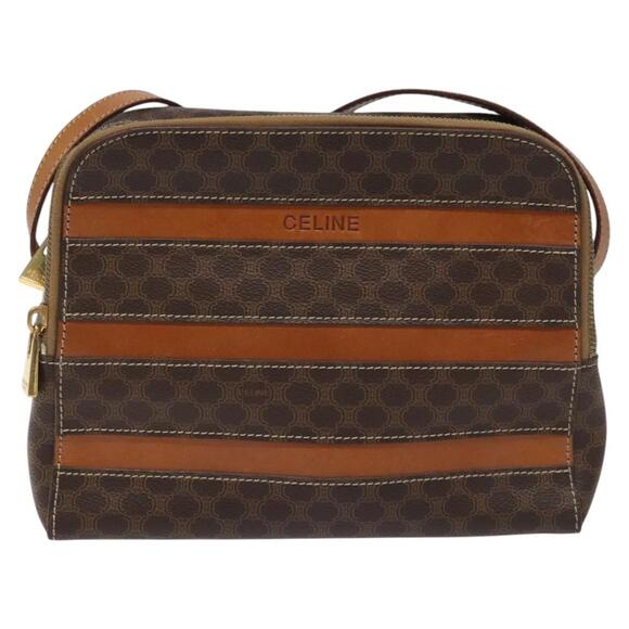 CELINE Macadam Canvas Shoulder Bag Pvc Beige Brown Gold - Picture 2 of 12